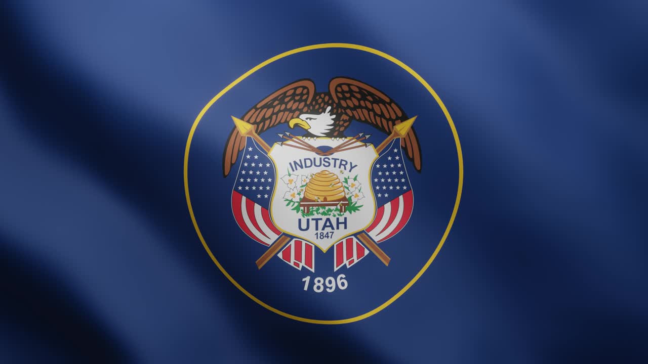 la bandera realista en 3d del estado de utah está revoloteando en el fondo de la brisa.