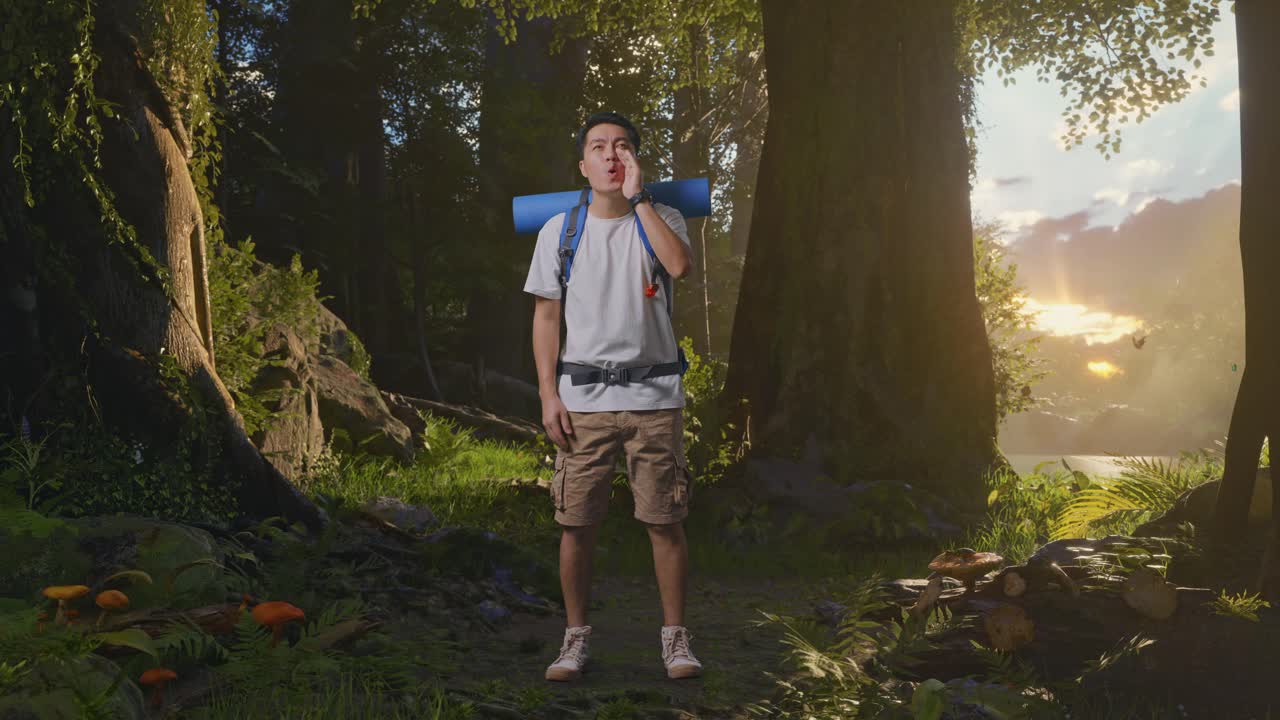 hombre gritando en el bosque