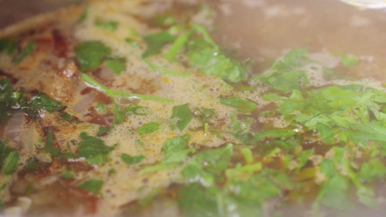 Hungarian goulash soup bograch close-up on the table. horizontal . High quality 4k footage