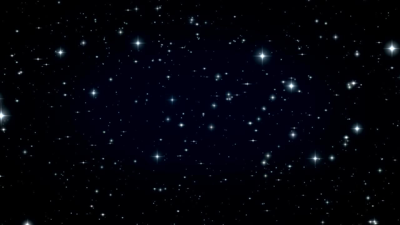 Stjerner på den svarte nattehimmelen. Loopet animasjon. Vakker natt med blinkende lysglimt