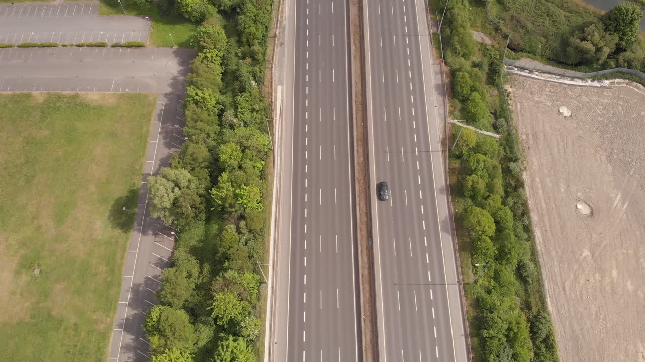 Commute traffic on two way motorway Dublin Ireland aerial