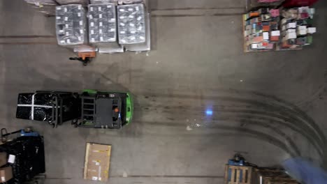 top down view parcel transportation in large warehouse, chain supply management concept