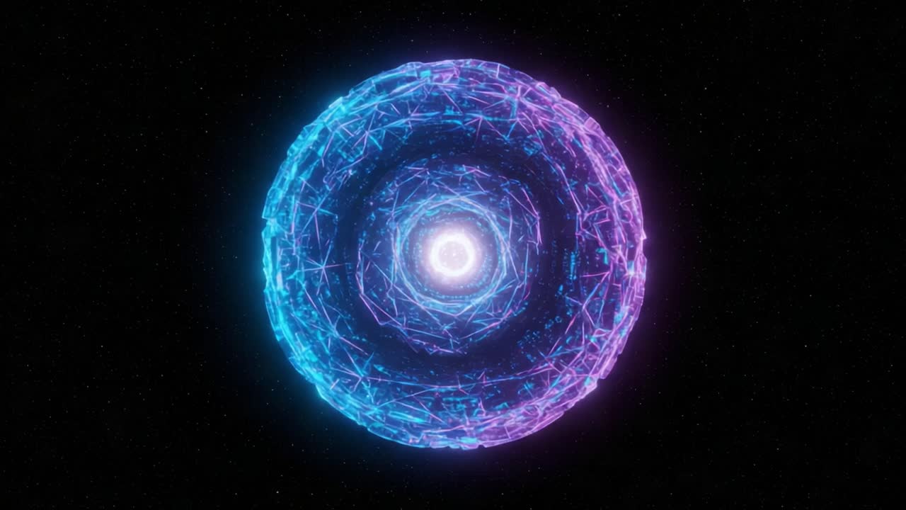 A Stunning 3D Visualization of a Circular Energy Form, Highlighting Dynamic Patterns in Vibrant Colors and Intricate Geometric Design Against a Dark Backdrop
