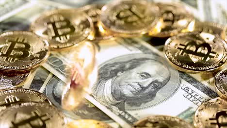 Gold-Bit-Coin-BTC-coins-and-dollar-bills.