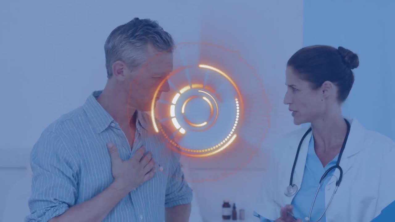 Animation of scope scanning over female doctor with patient