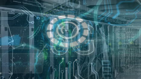 animación del escaneo de alcance ith 5g y procesamiento de datos sobre la sala de servidores