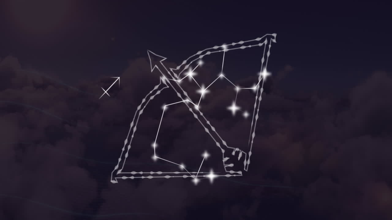 빛나는 별들로 빛나는 궁수자리 별자리의 애니메이션