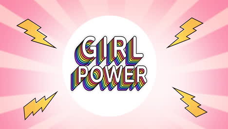 animation of girl power text, over lightening