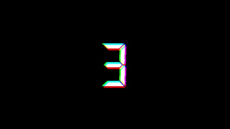Conto alla rovescia con glitch digitale da cinque a uno su sfondo nero
