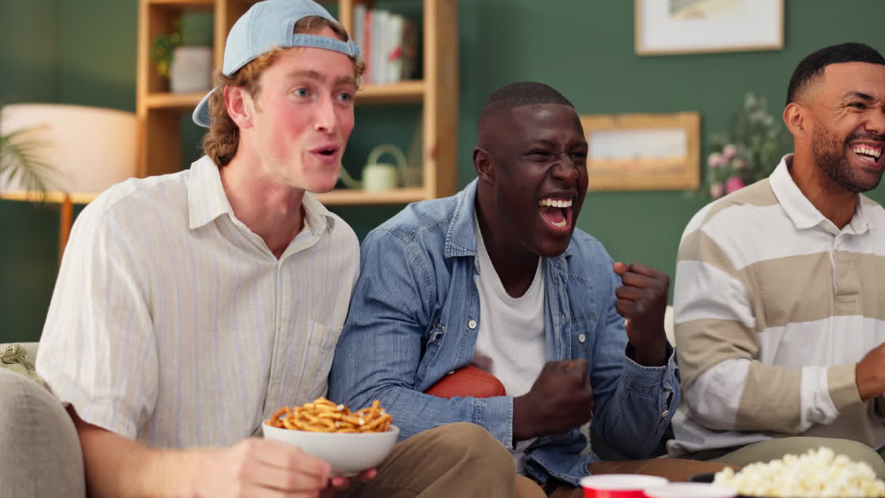 amigos viendo un partido de fútbol en casa