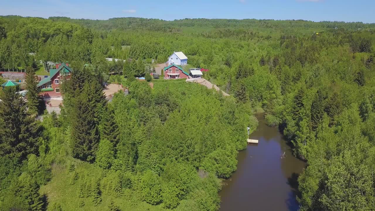 Forest Landscape with Houses and River