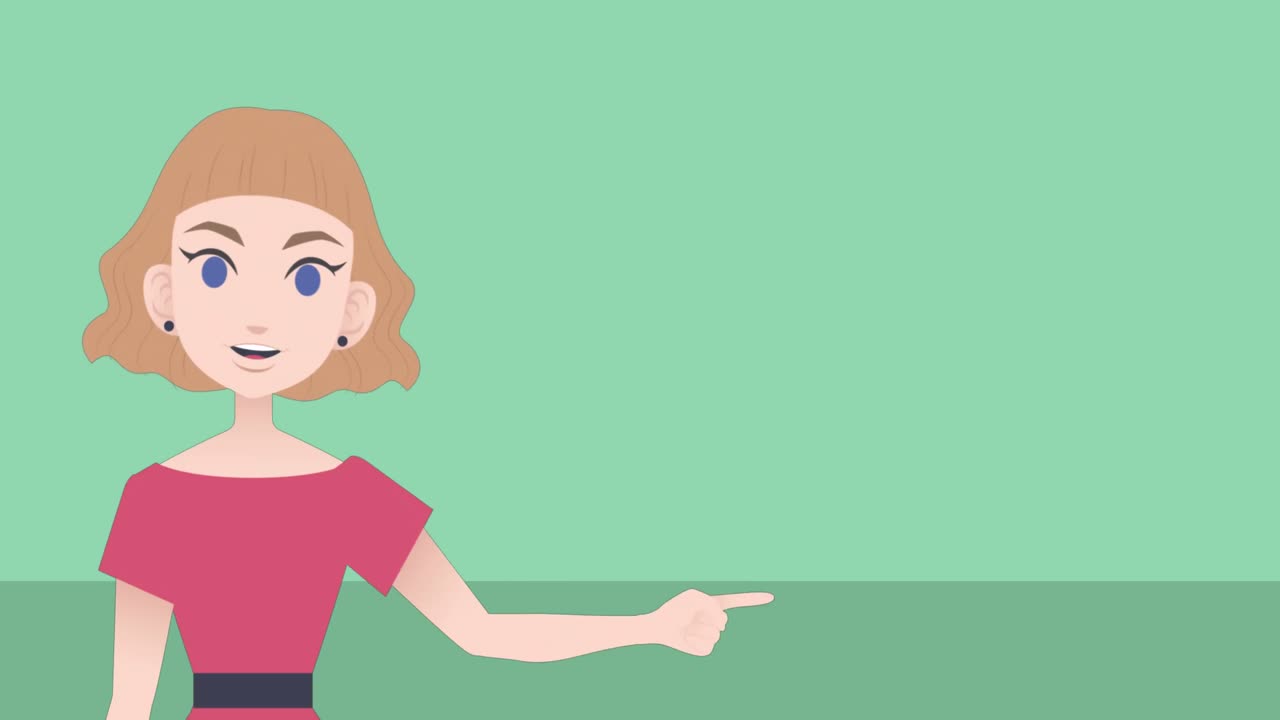 Animation of caucasian businesswoman making presentation on green background