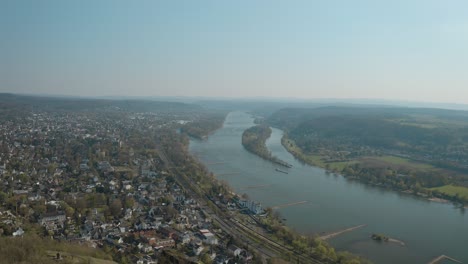 Drone---Aerial-shot-of-the-river-rhine-Siebengebirge-Drachenfels-near-Bonn---Königswinter-30p