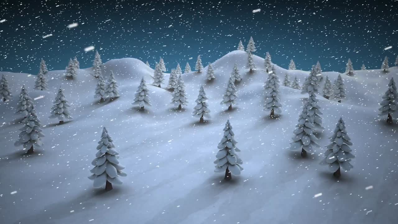 Snow covered Christmas trees on a snowy landscape