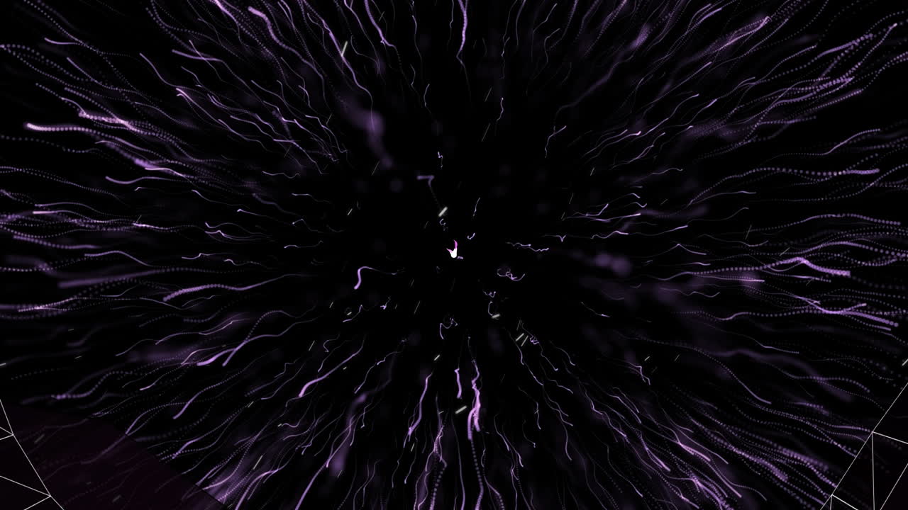 Animation of pink shapes and fireworks over black background