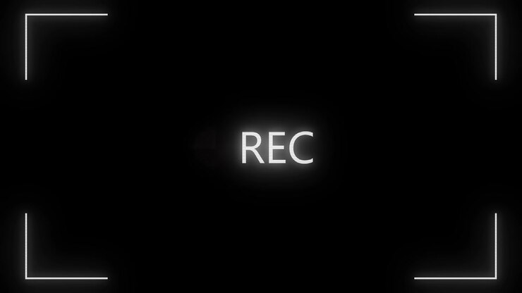 Minimal white recording frame rec text glow over black creating a clean camera screen effect filming