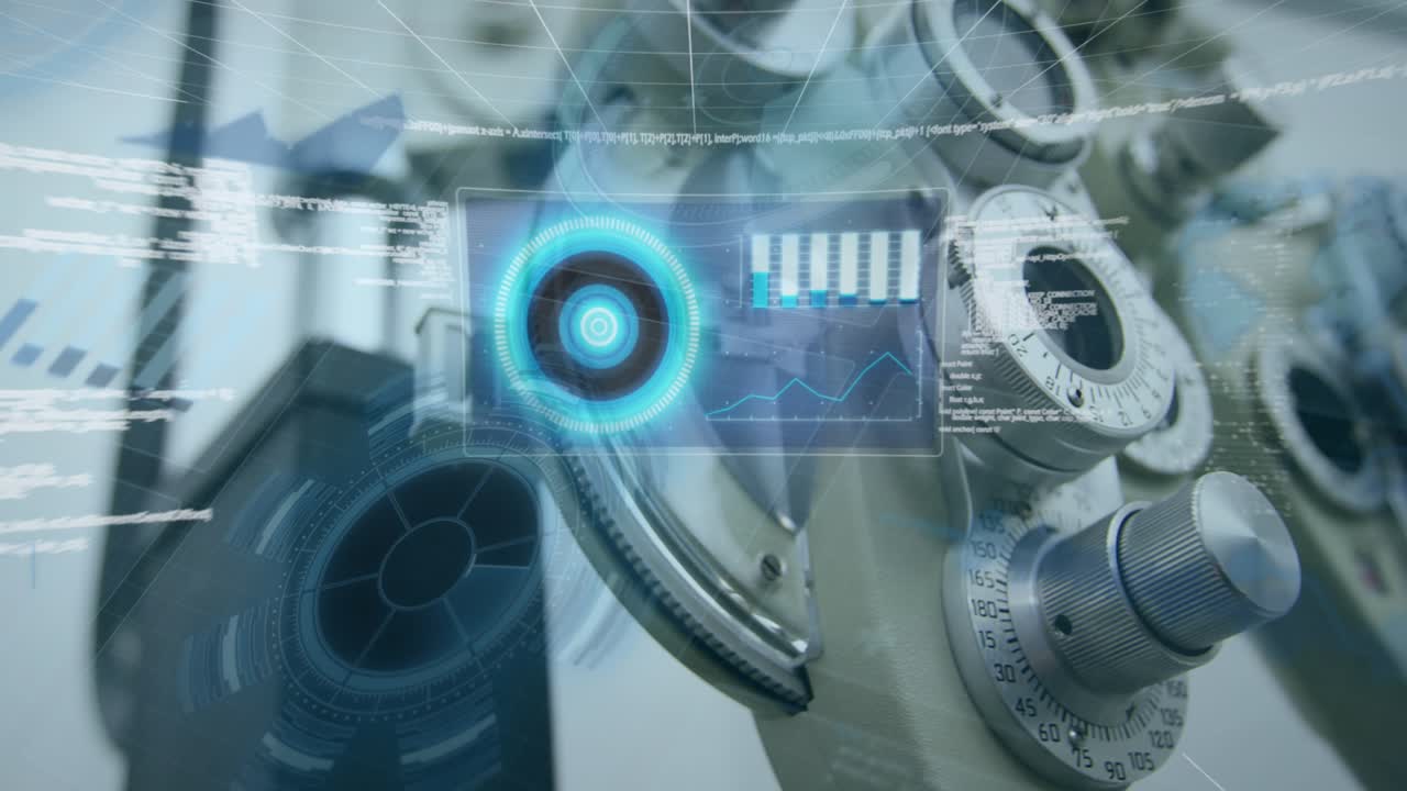 Animation of data with hud processing on digital interface against machinery