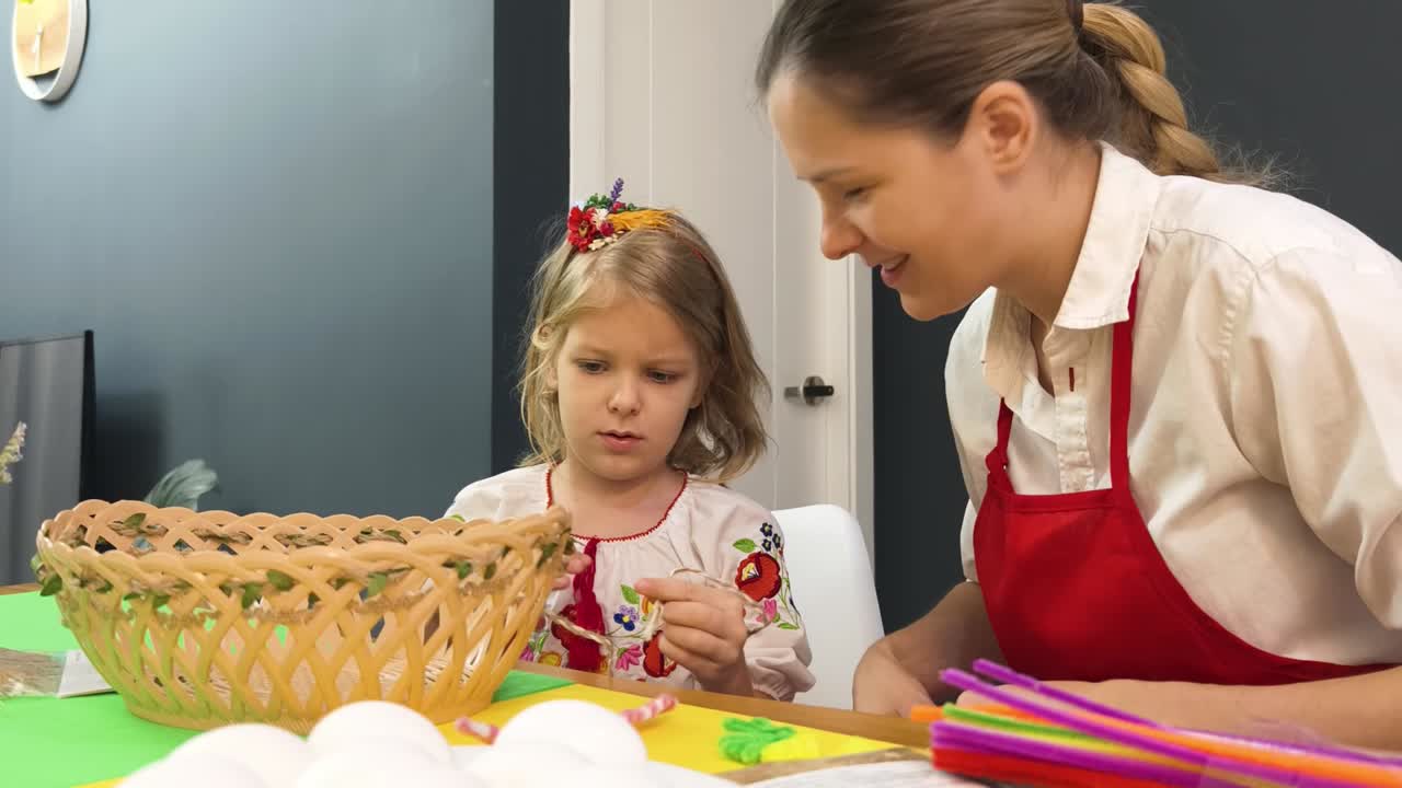 Mother and Daughter Crafting Easter Decorations