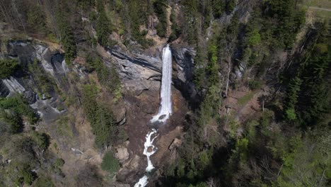 berschnerfall waterfall in switzerland, high angle drone view 4k