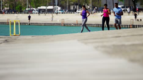 slim multi ethnic people working out in sportswear