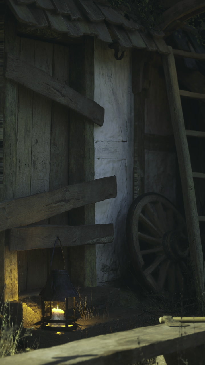 Rustic charm shines through an old barn scene under the soft evening light