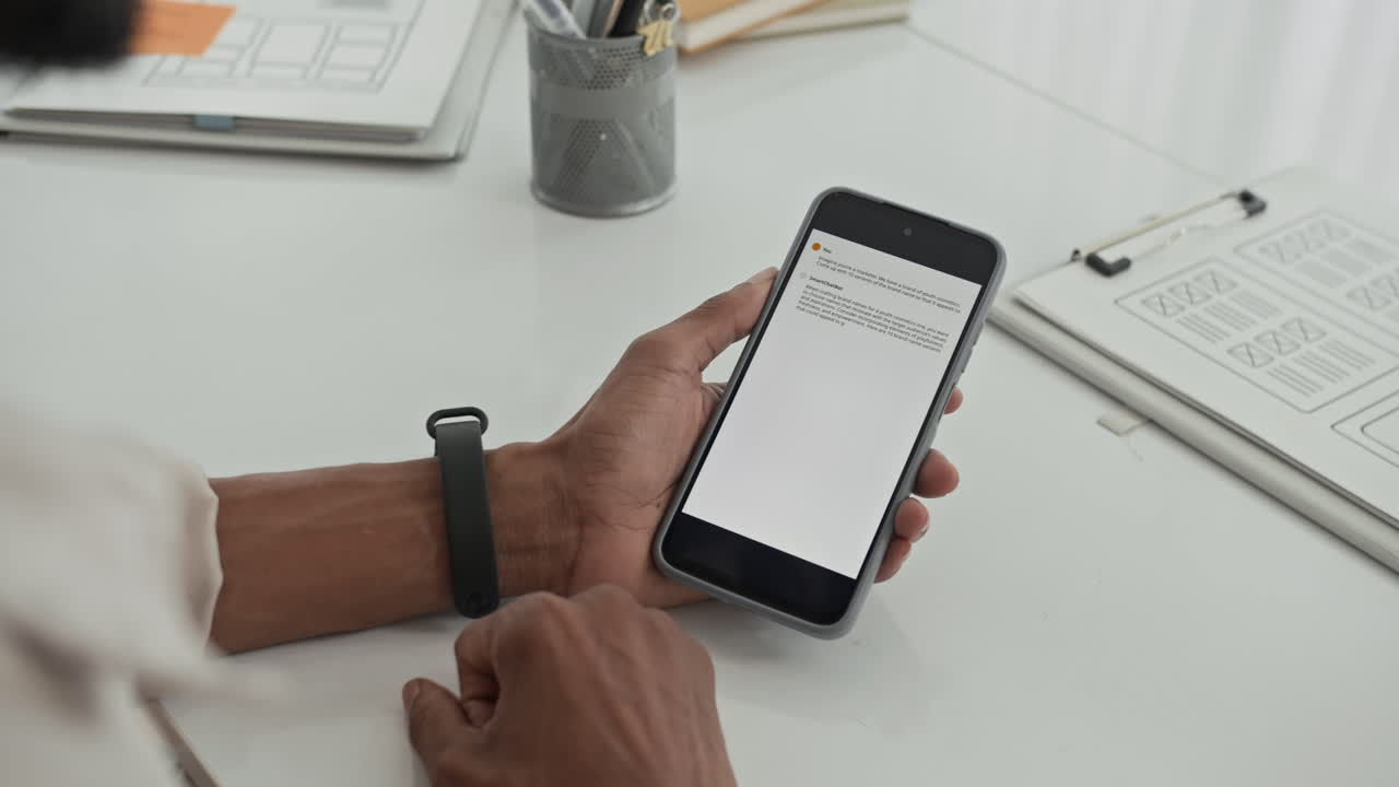 Unrecognizable Manager Reading Email on Smartphone