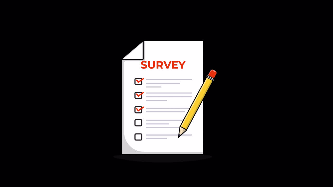 Animated Survey Document with Pencil and Checkmarks