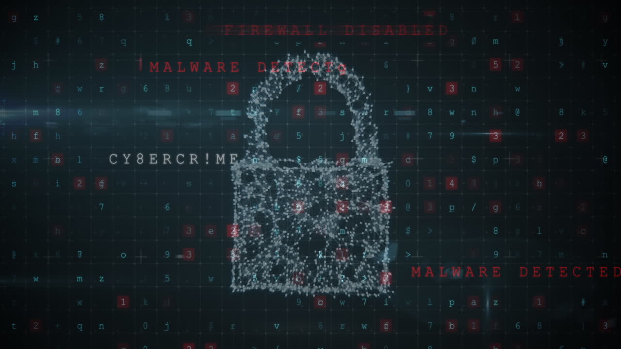 Animation of scanning, numbers and online security padlock