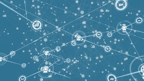 animatie van een netwerk van verbindingen met pictogrammen op blauwe achtergrond