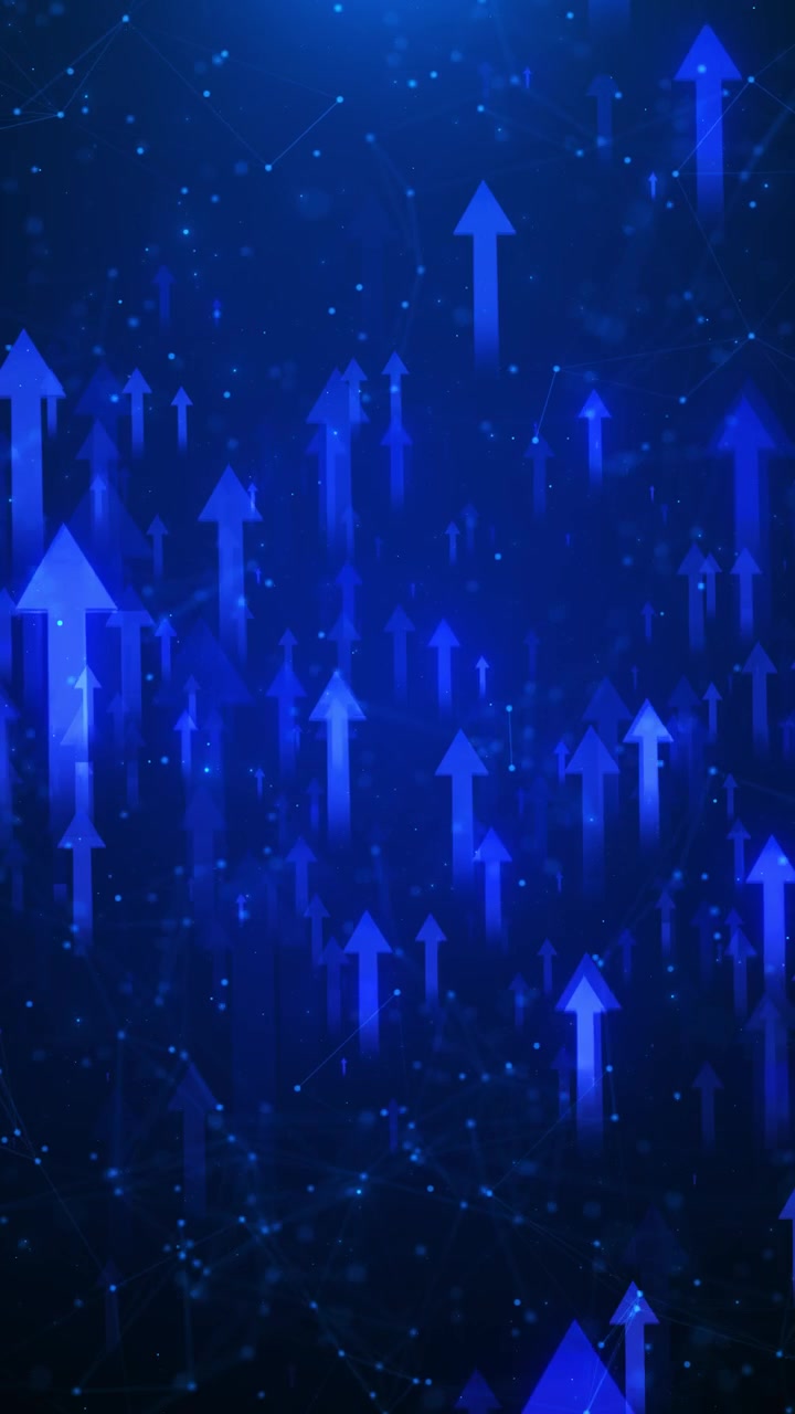 Digital growth arrows background with blue upward symbols network nodes and abstract tech lines