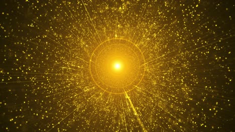 yellow particles scattering outward from center yellow light forming glowing rings for celebration