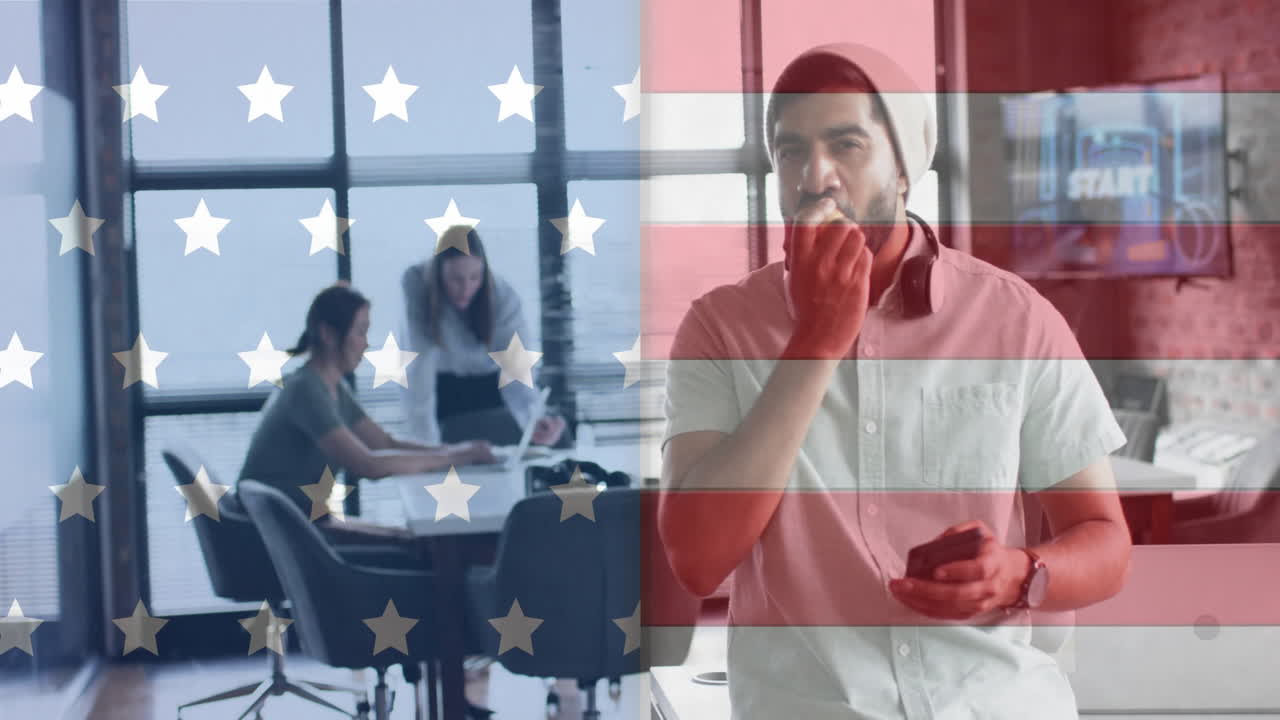 다양한 사업가들이 사무실에서 미국  ⁇ 발의 애니메이션