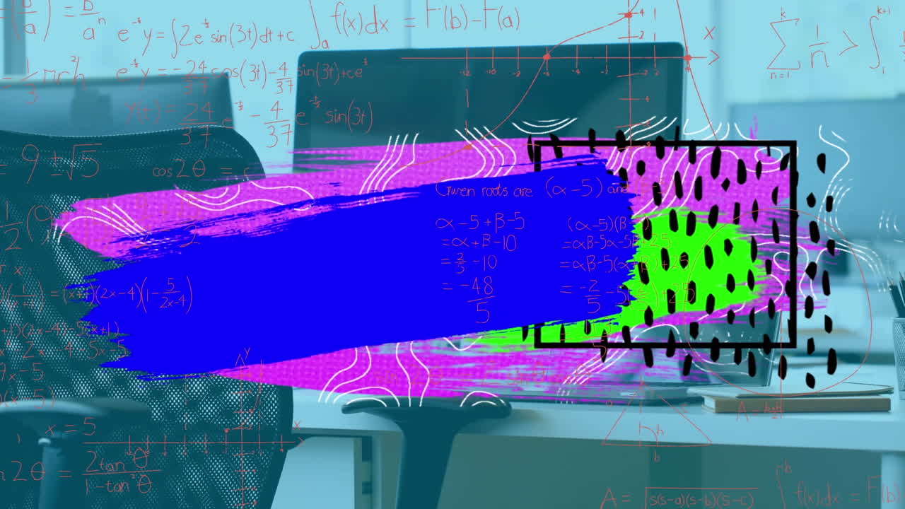 animación de manchas y formas coloridas en la oficina