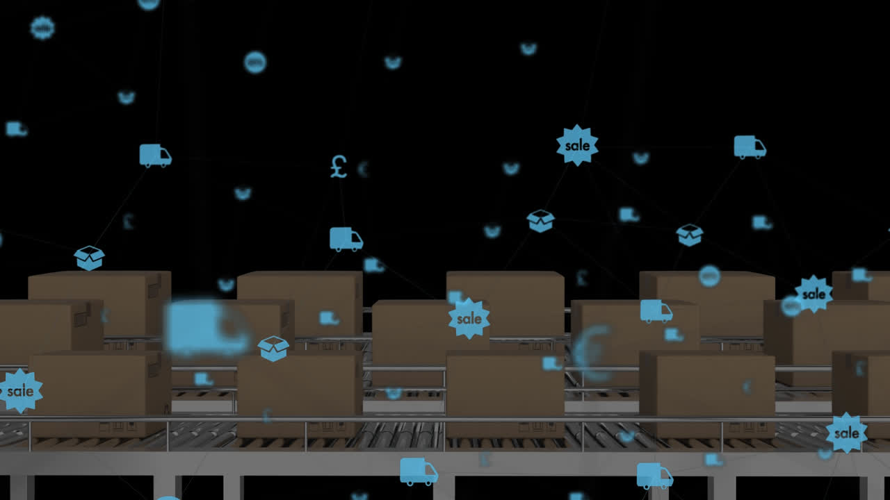 컨베이어 벨트의 상자에 대한 디지털 아이콘