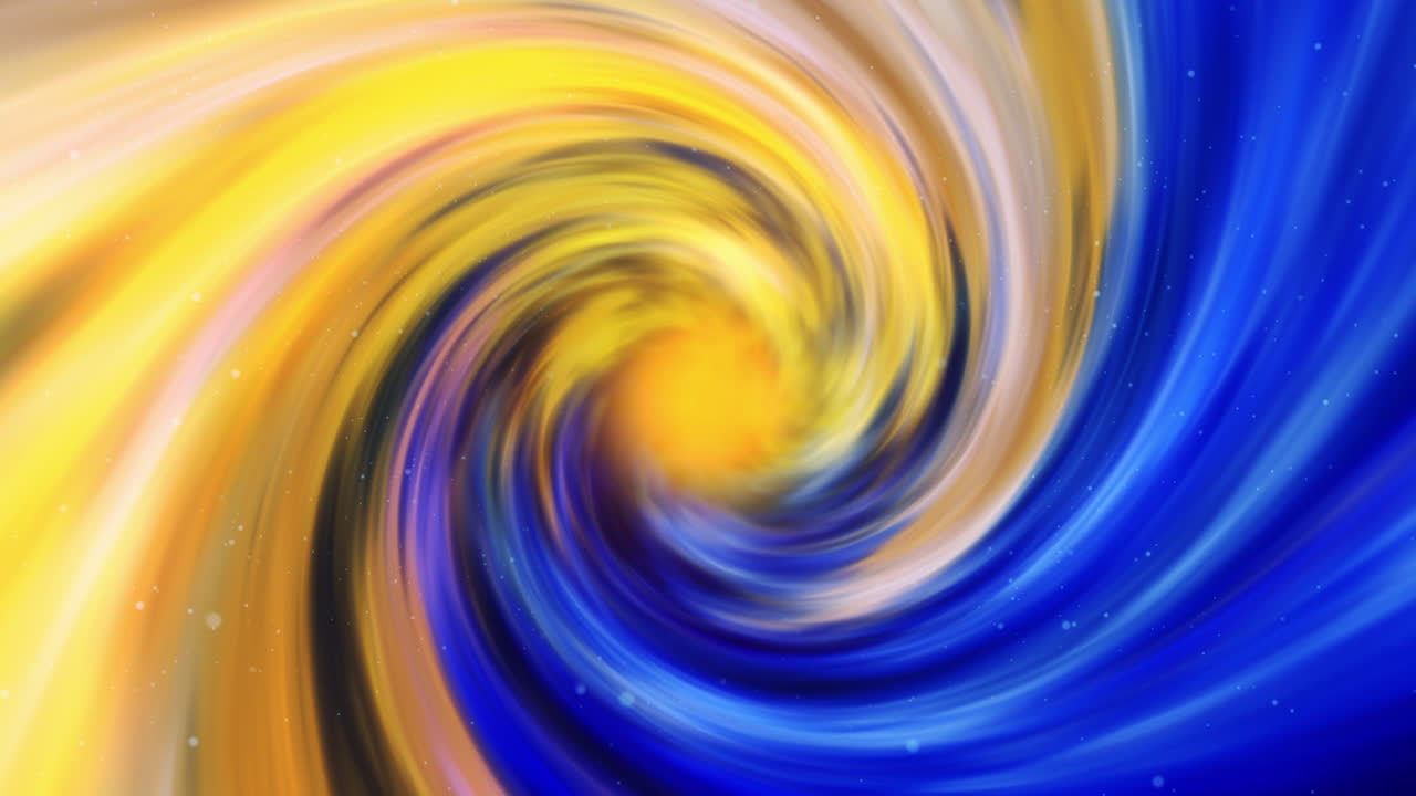 Abstract spiral animation. Swirling vortex in yellow and blue colors. Looped video.