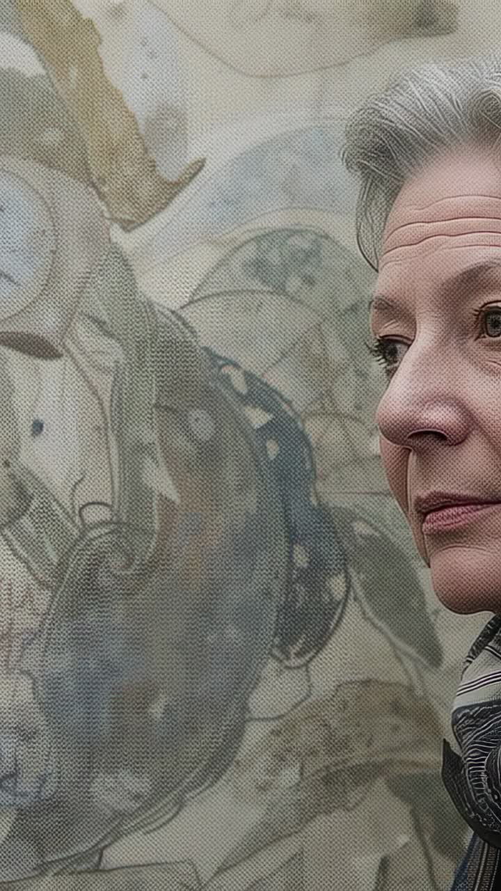 Thoughtful Woman Looking at Abstract Tapestry