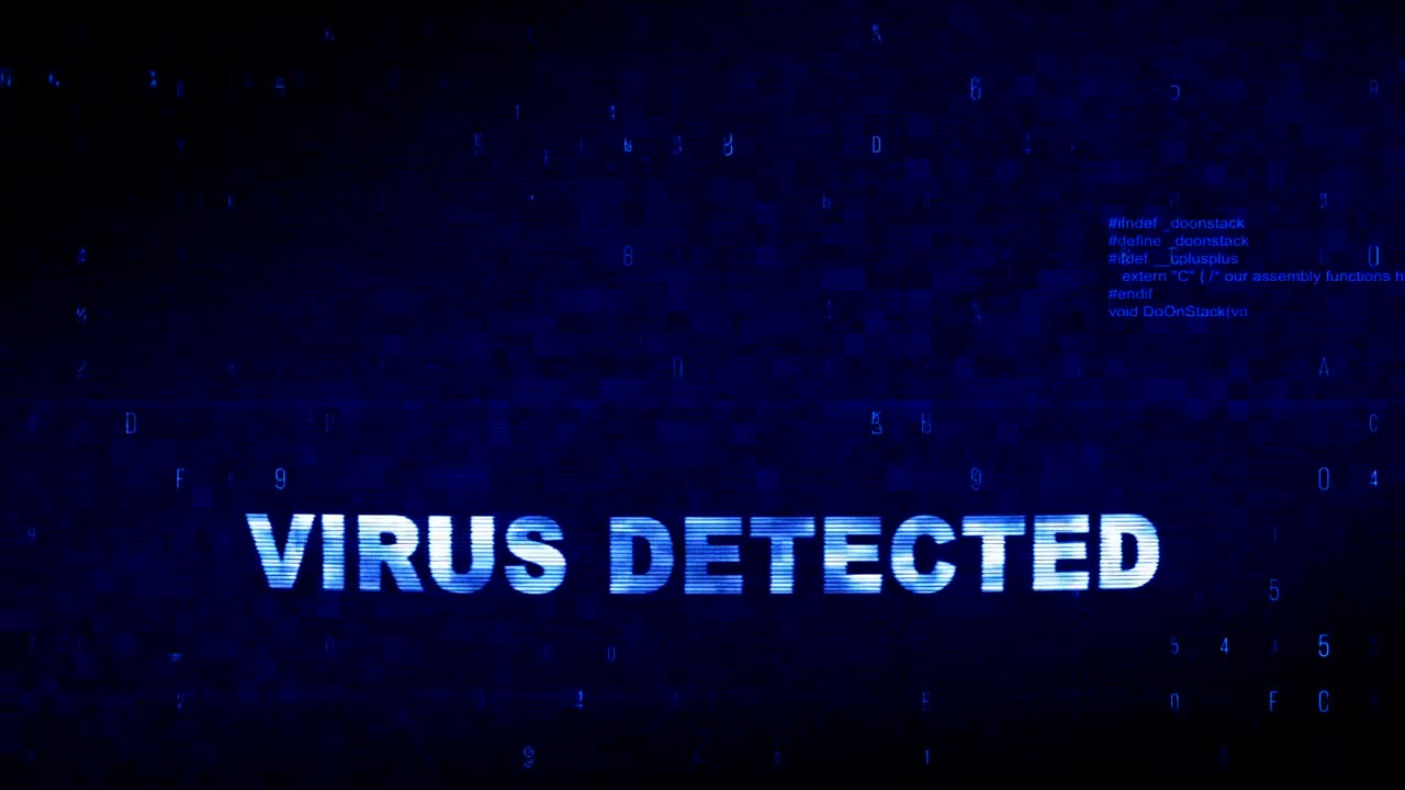 virus detectado texto ruido digital sacudida glitch distorsión efecto error animación de bucle.