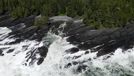 Hovering-drone-footage-over-rocky-shore-on-Vancouver-Islands-rugged-pacific-west-coast