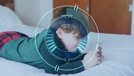 animation of scope scanning over boy using smartphone