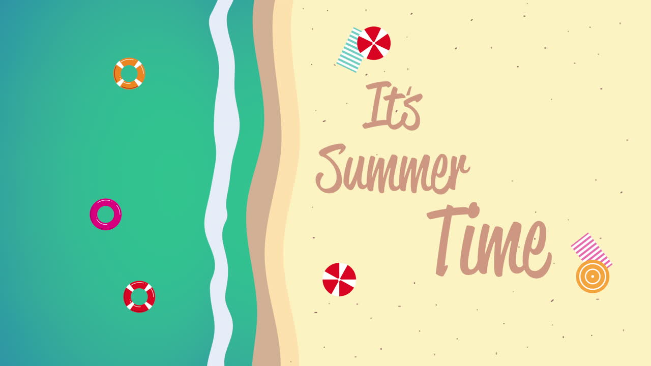 해변 에어뷰 장면 을 가진 여름 시간 글자 애니메이션