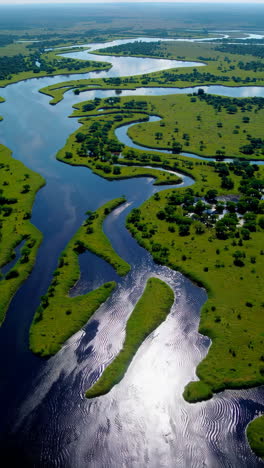 aerial view of a meandering river and delta