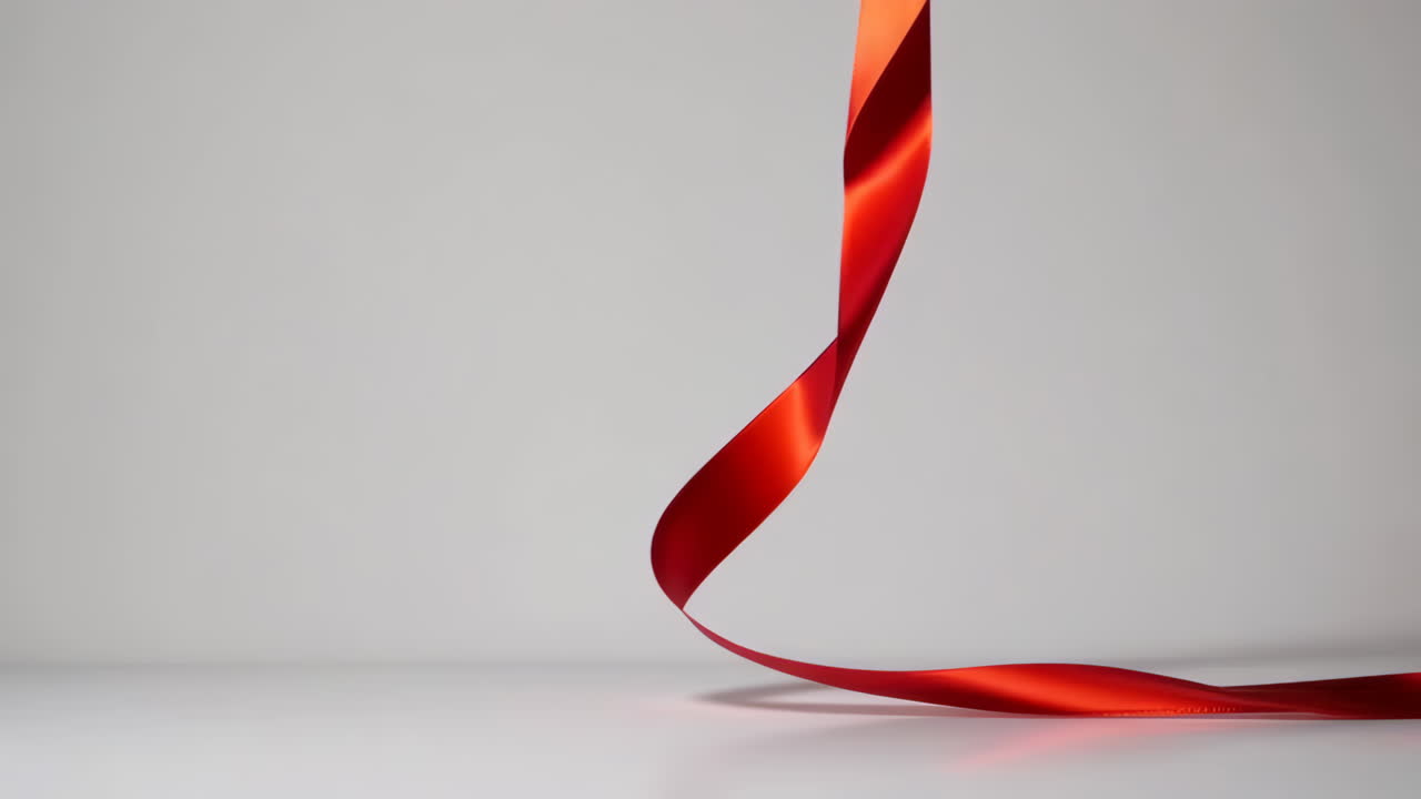 Elegant Red Ribbon Curving on a Minimalist Background