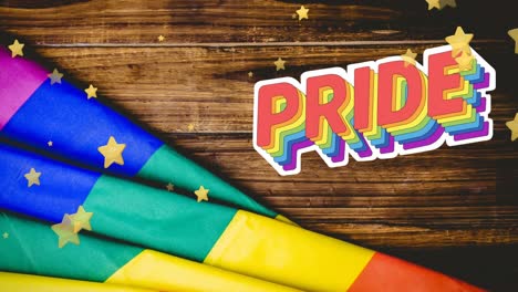 animation of stars over rainbow flag and pride text