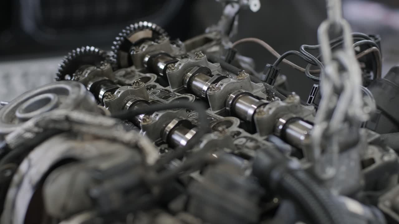 Close-up of a disassembled car engine