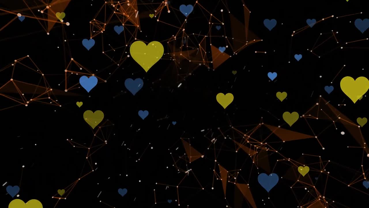 어두운 배경 위에 심장을 가진 연결 네트워크의 애니메이션