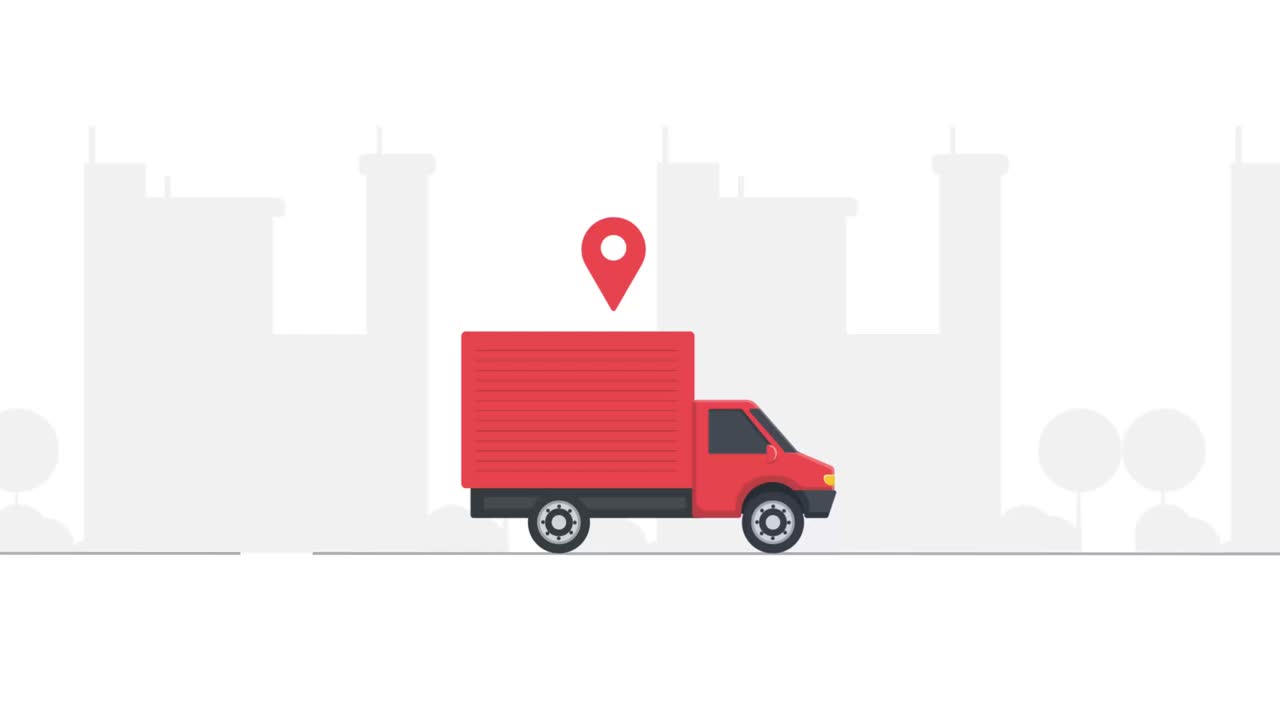 Animated Red Delivery Truck with Location Pin and Stopwatch