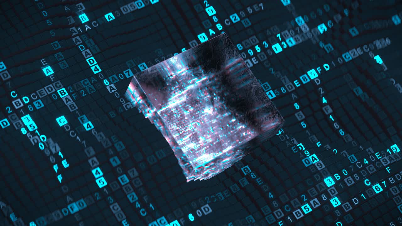 Blue digital hex code seamless loop 3D render animation