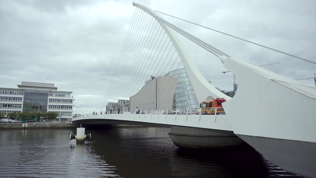 Famous sight Samuel Beckett Bridge above Liffey river in Dublin city