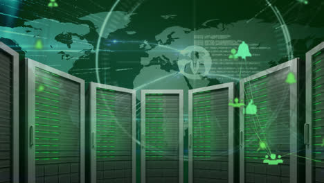 globo de iconos digitales contra varios servidores