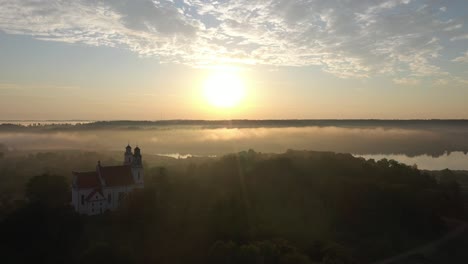 drone aerial view of foggy morning